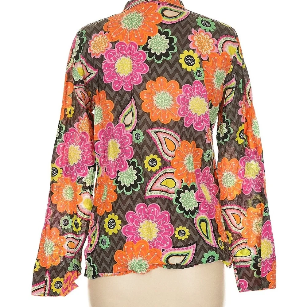 Vera Bradley- Orange and Brown Paisley Pattern with Pink and Yellow Flowers - Picture 2 of 2